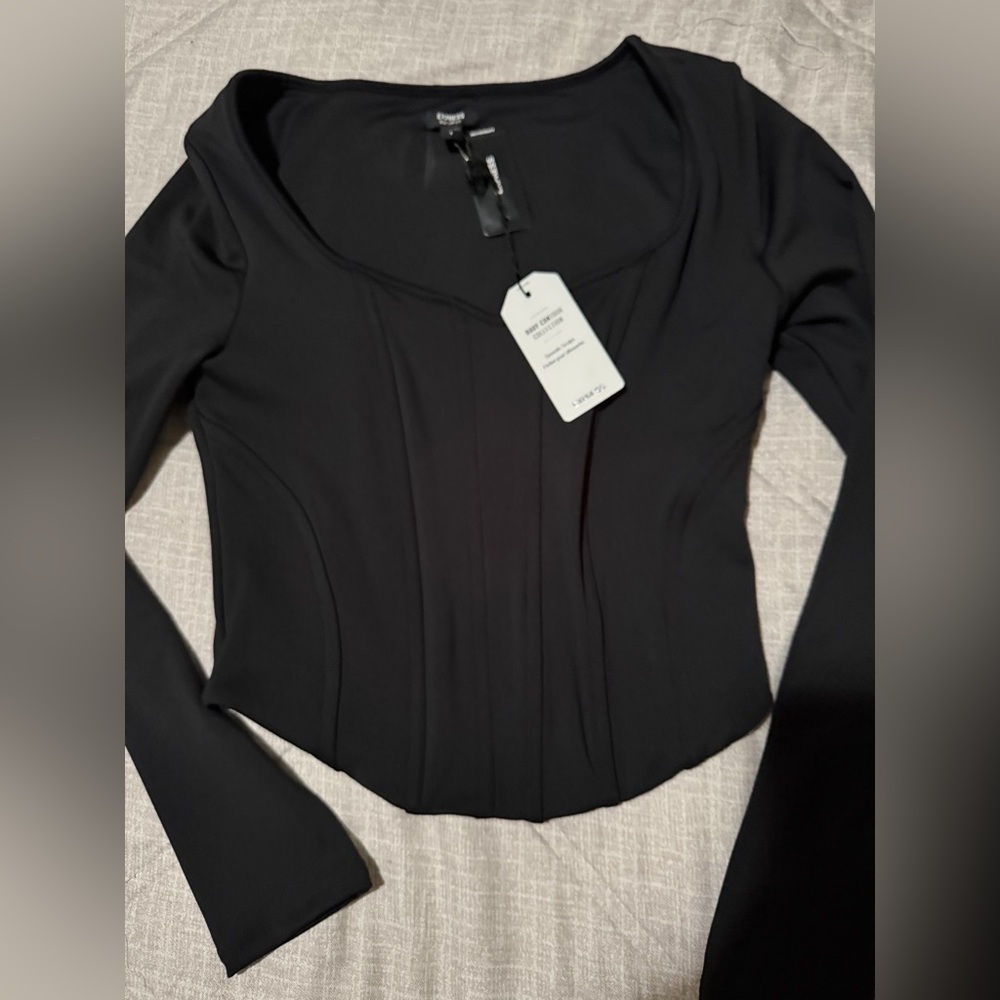 Express Black Long-Sleeve Scoop Crop Top